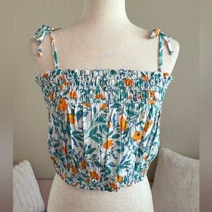 NWT MINKPINK Bonnie Smocked Cami top Bow tie straps ditzy green floral Women’s S